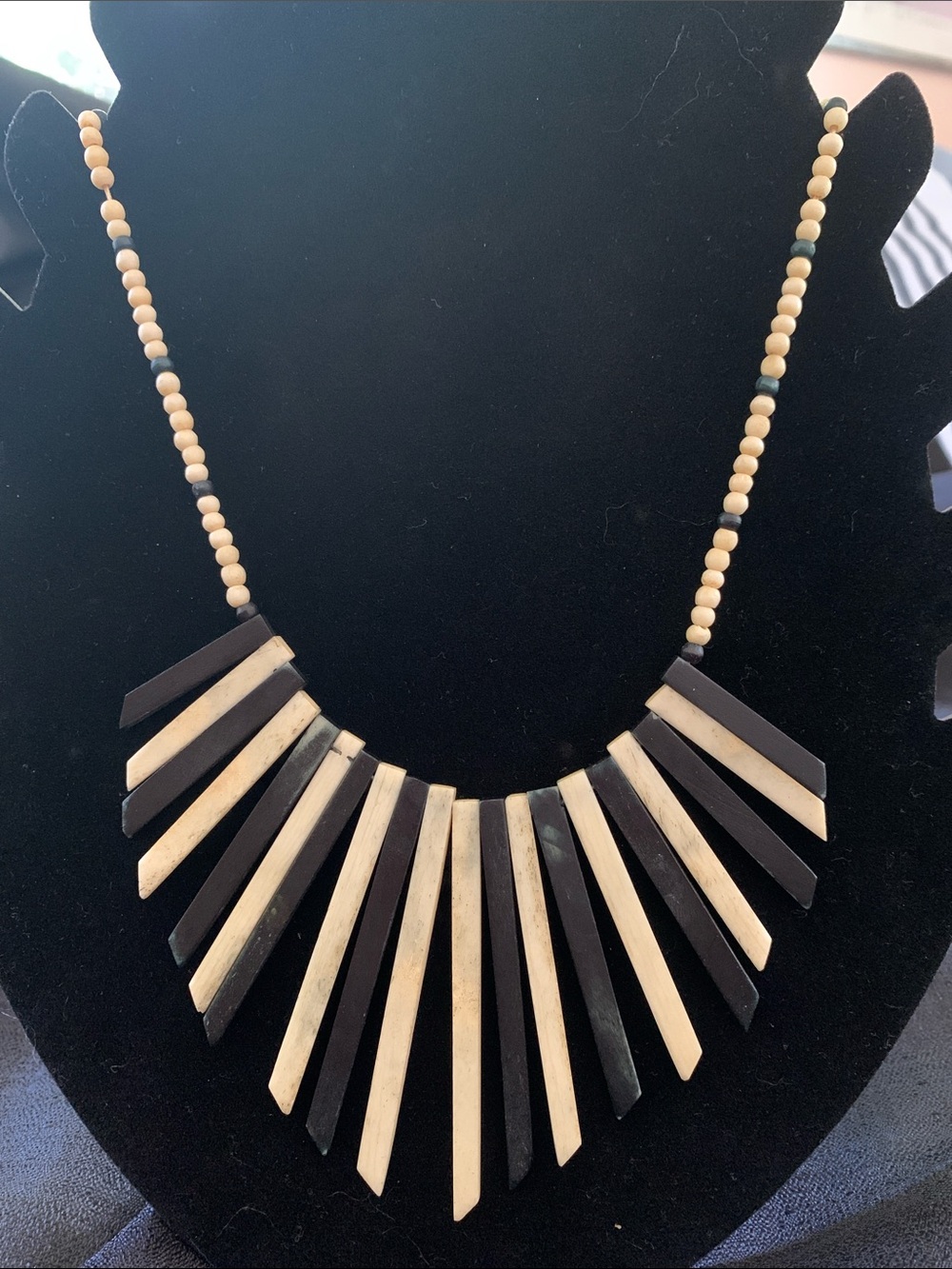 Vintage Beige and Black Statement Spike Necklace - Women Jewelry